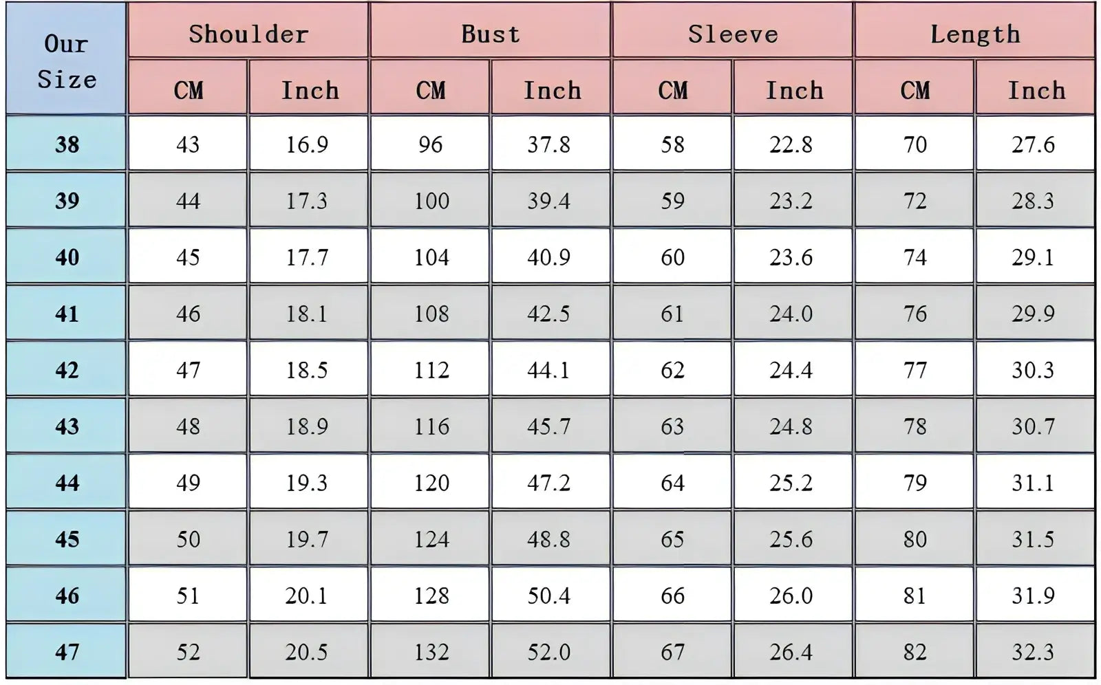 Size chart for men’s cotton oxford slim fit plaid shirt showing shoulder bust sleeve and length in cm and inches