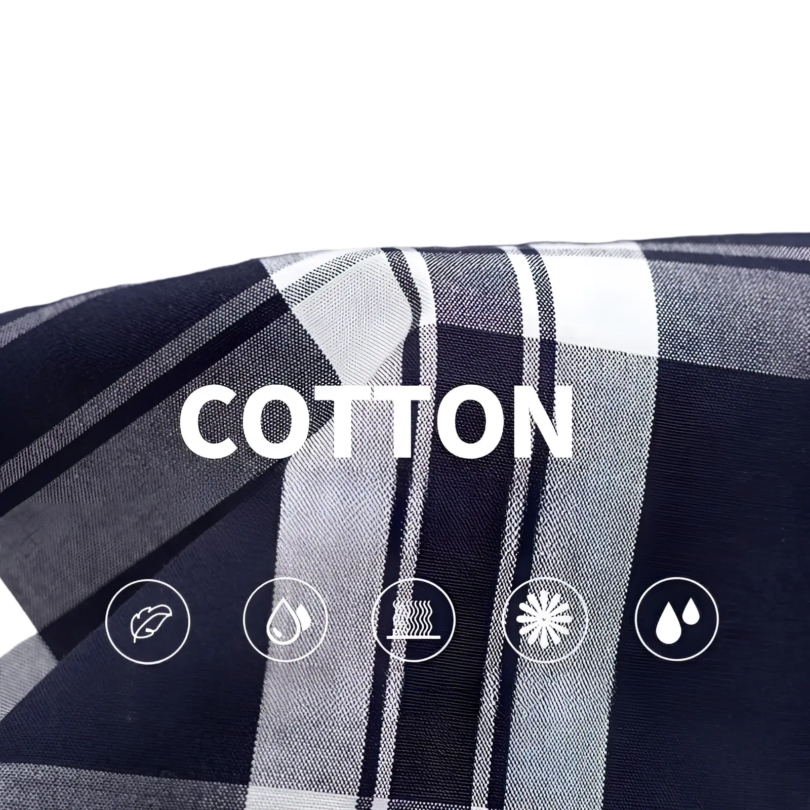 Men’s cotton plaid long sleeve slim fit shirt in dark blue and white with soft breathable fabric texture