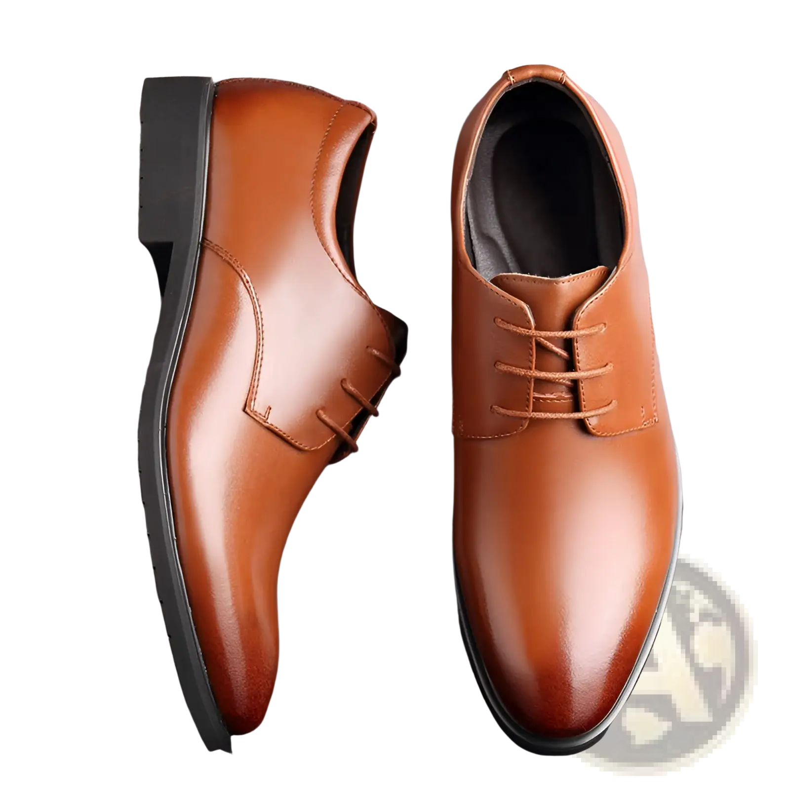 Men’s cowhide leather business oxford dress shoes in brown with polished finish and black rubber soles