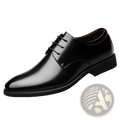 Men’s cowhide leather business oxford dress shoe in black patent leather with lace-up and polished finish