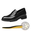 Men’s black cowhide leather formal loafers with 6cm height-increasing insoles showing the back side