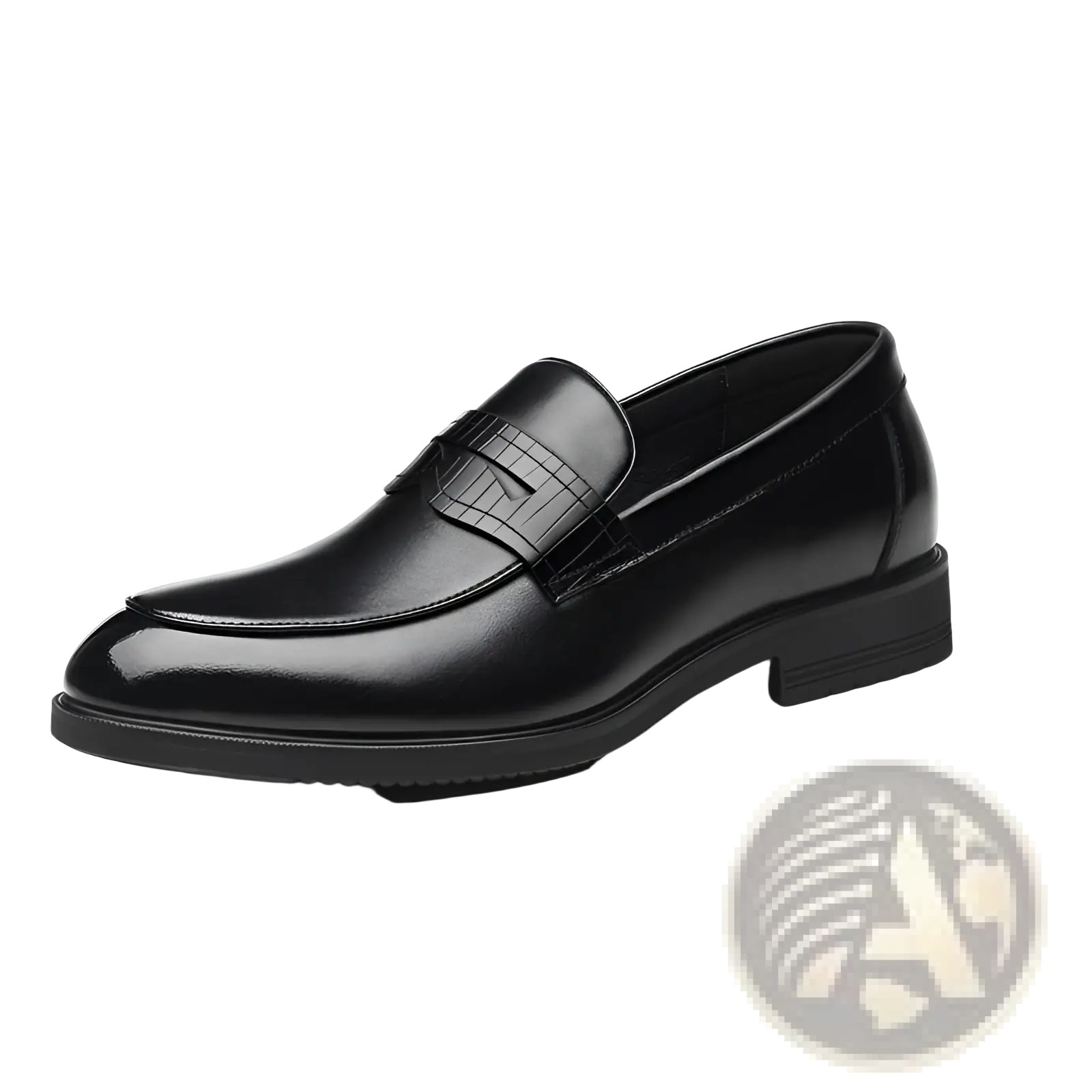 Men’s black cowhide leather formal loafers with crocodile-embossed strap and flat 3cm height increasing sole