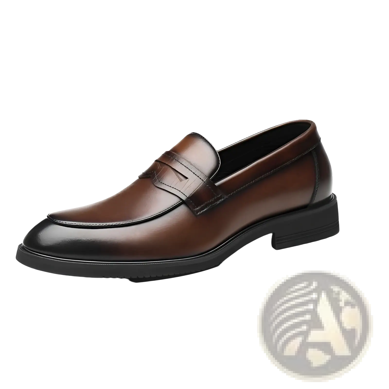 Brown cowhide leather loafers for men with flat sole and black rubber outsole designed for formal wear