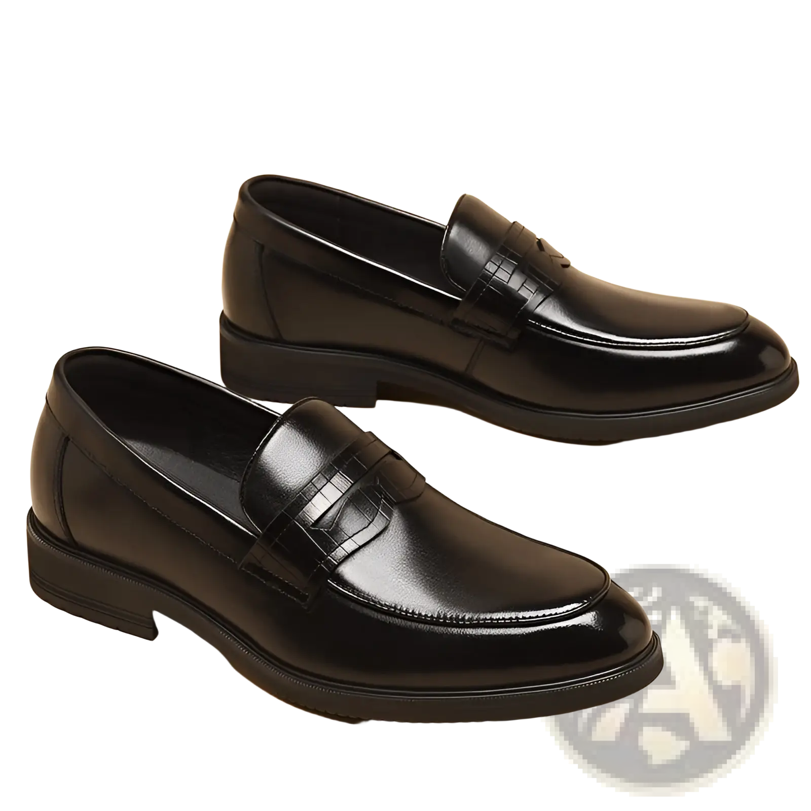 Black leather men’s cowhide leather height increasing formal loafers with subtle crocodile-textured strap detail