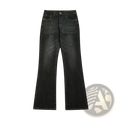 Men’s distressed flare leg black denim jeans with faded wash and classic five-pocket design made of durable material