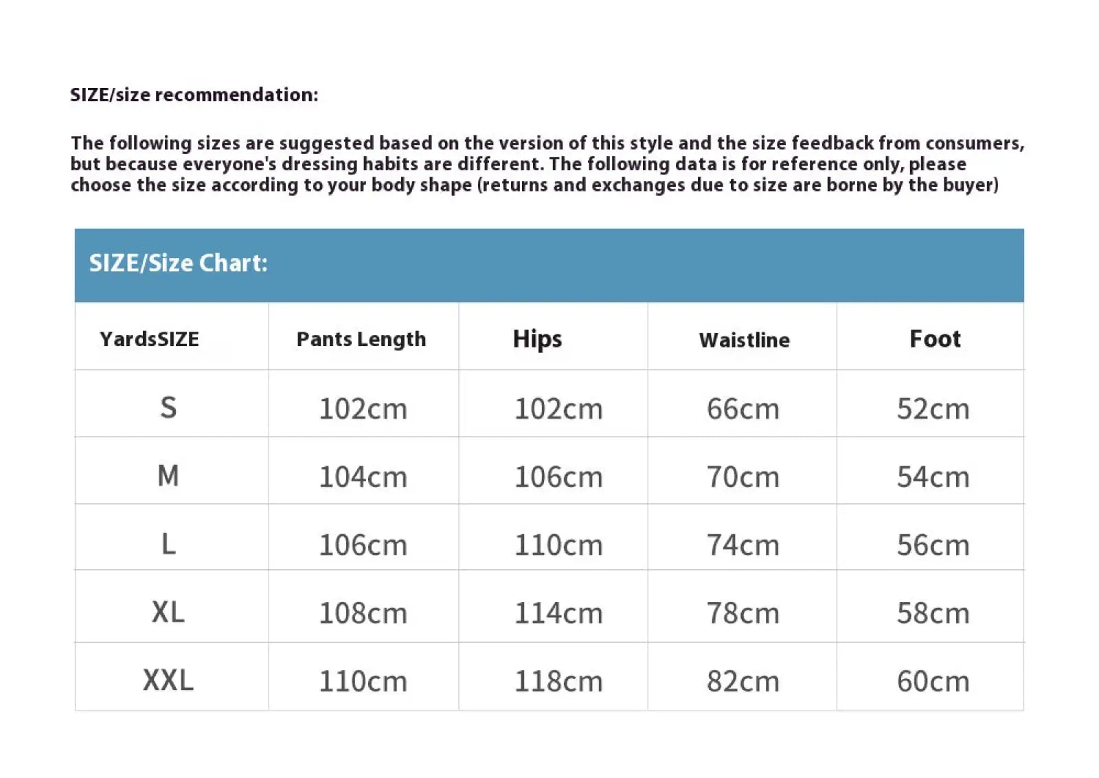 Size chart for men’s distressed straight leg black denim jeans showing pants measurements in centimeters from s to xxl