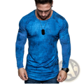 Men’s blue fitted long sleeve t-shirt with a distressed textured pattern made from soft cotton fabric