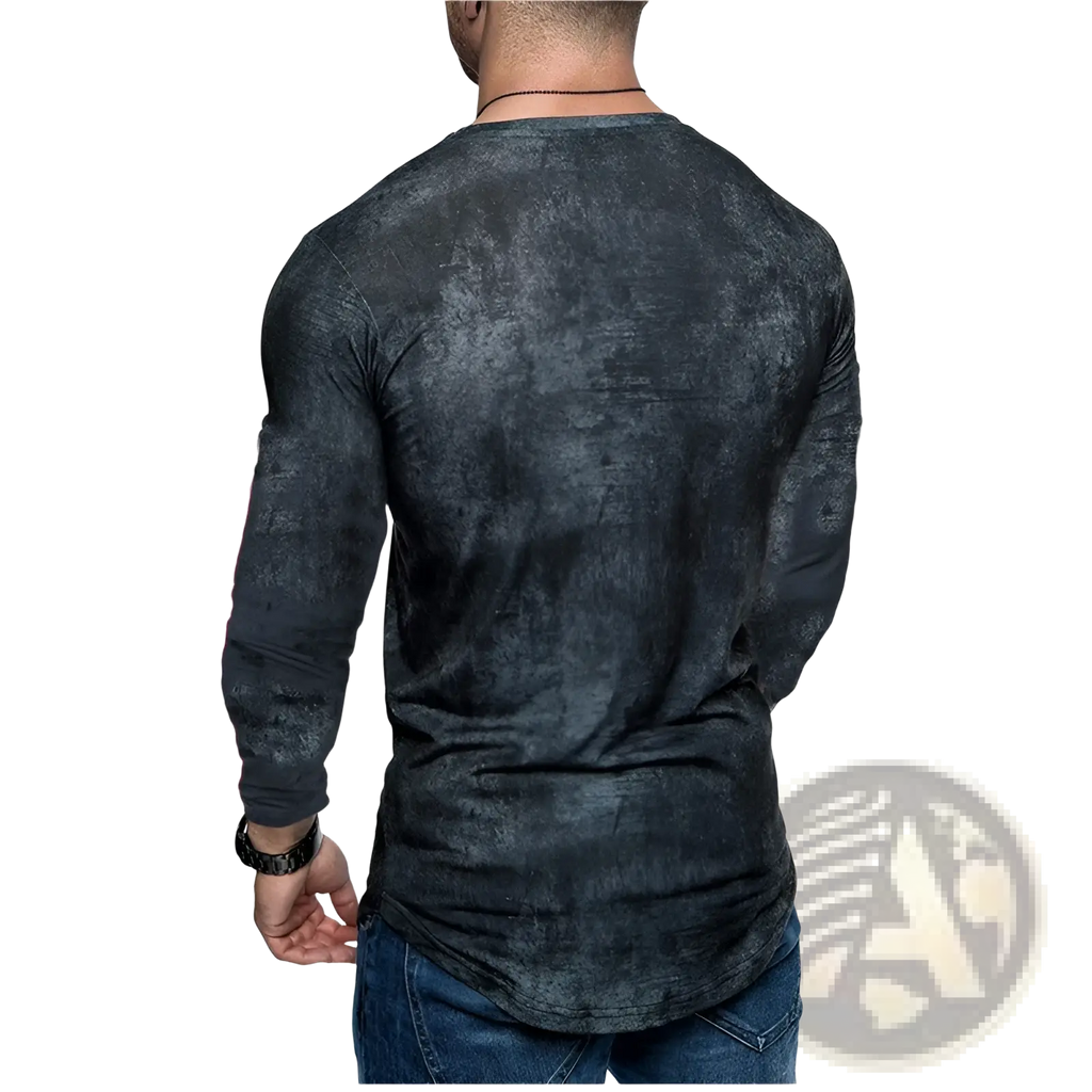 Men’s dark gray distressed textured long sleeve t-shirt made from soft fabric ideal for casual wear
