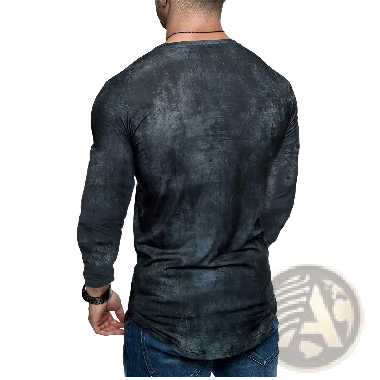 Men’s dark gray distressed textured long sleeve t-shirt made from soft fabric ideal for casual wear