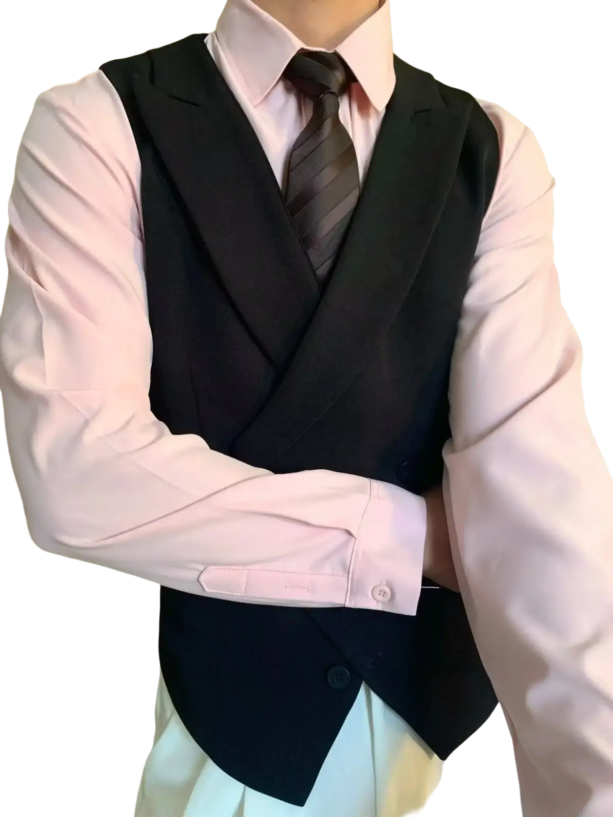 Mens slim fit black tailored vest with notched lapels and single button closure for formal occasions