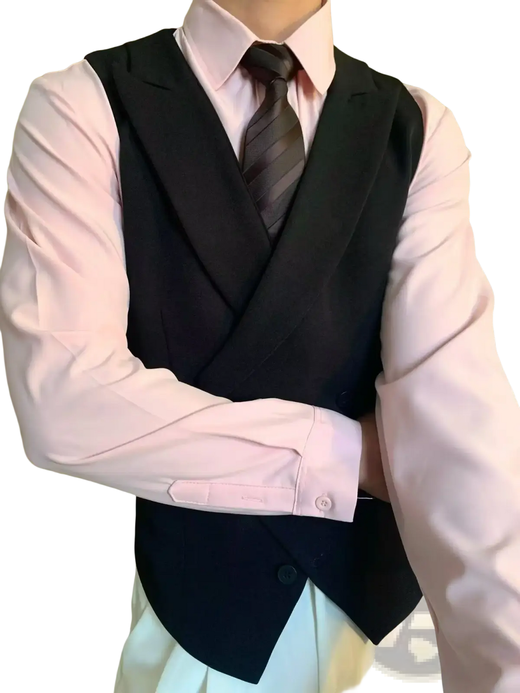 Mens slim fit black tailored vest with notched lapels and single button closure for formal occasions