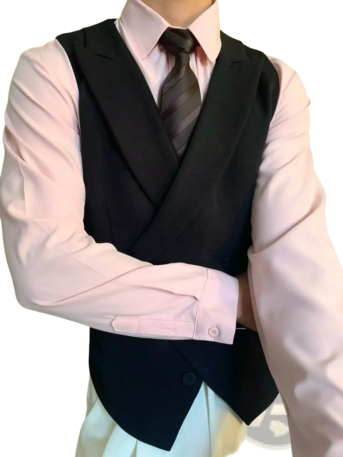 Mens slim fit black tailored vest with notched lapels and single button closure for formal occasions