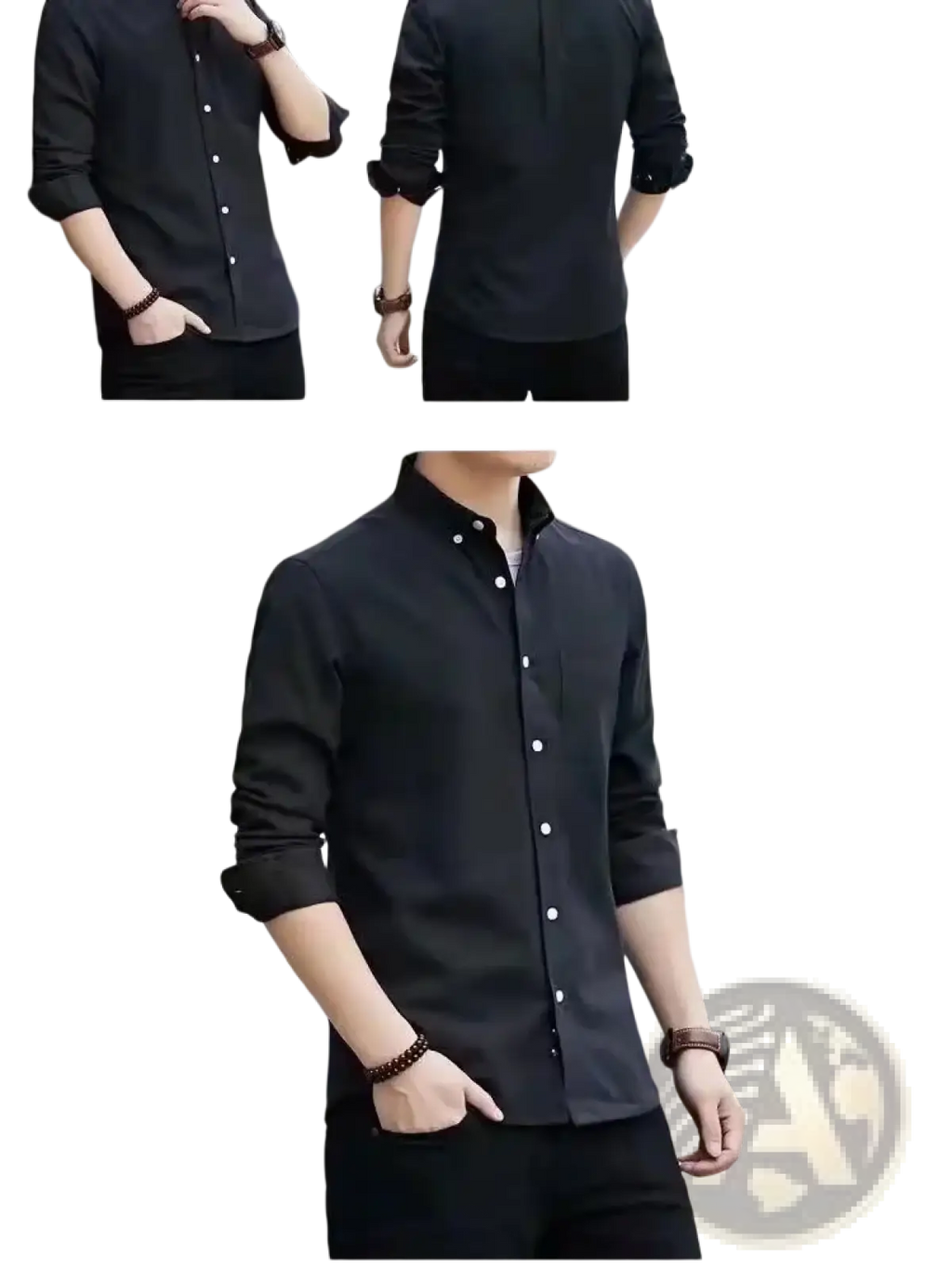 Men’s durable casual black long sleeve work shirt with classic collar and rolled cuffs in cotton fabric