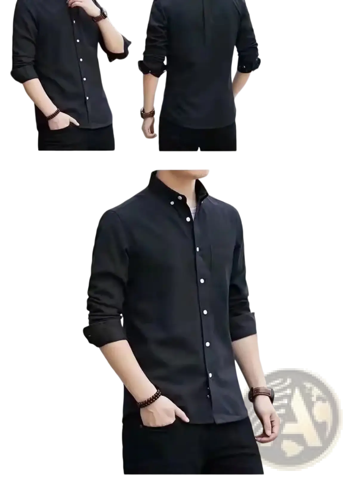 Men’s durable casual black long sleeve work shirt with classic collar and rolled cuffs in cotton fabric
