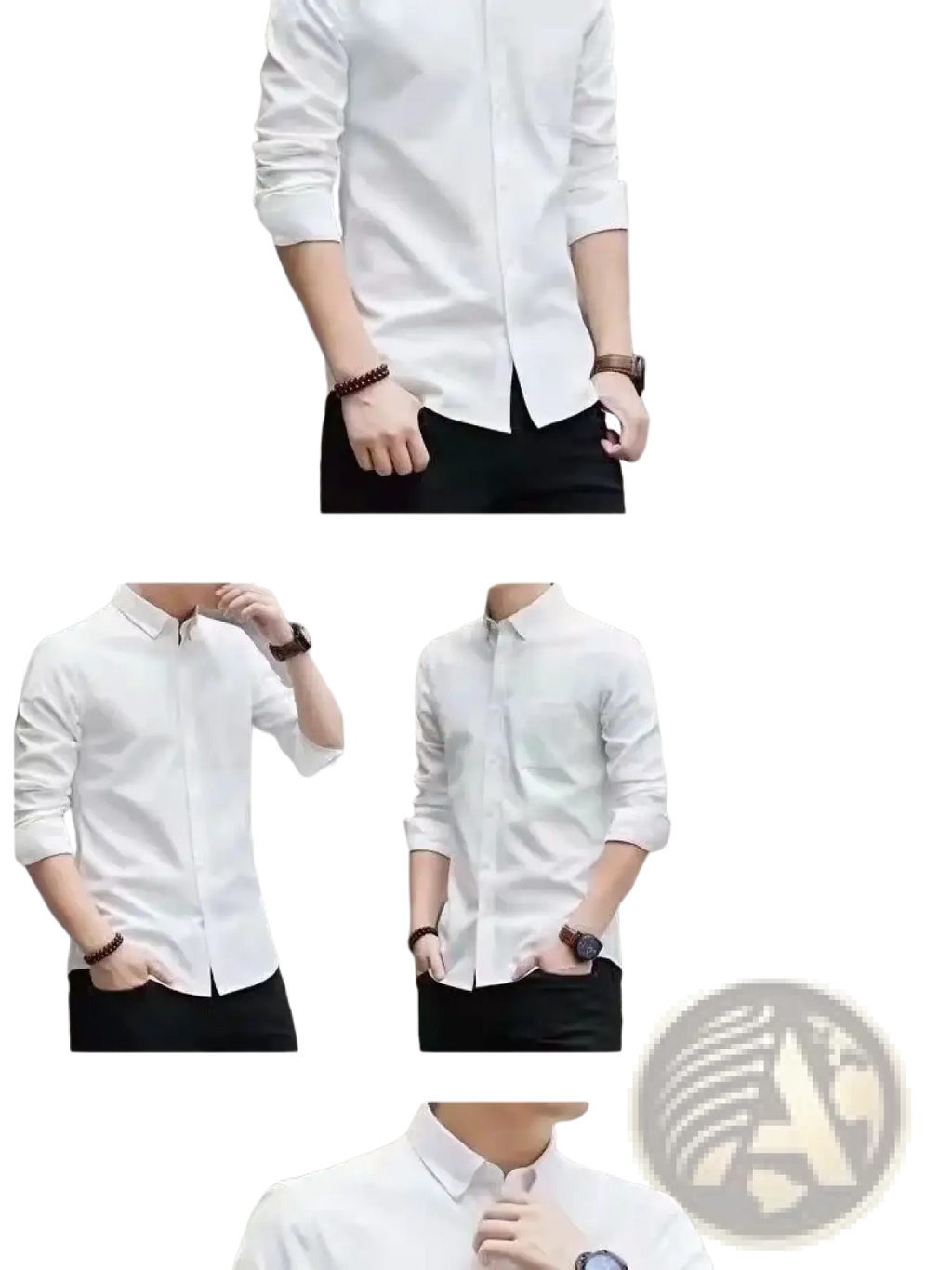 Men’s durable casual white long sleeve work shirt with classic collar and rolled cuffs made from sturdy material