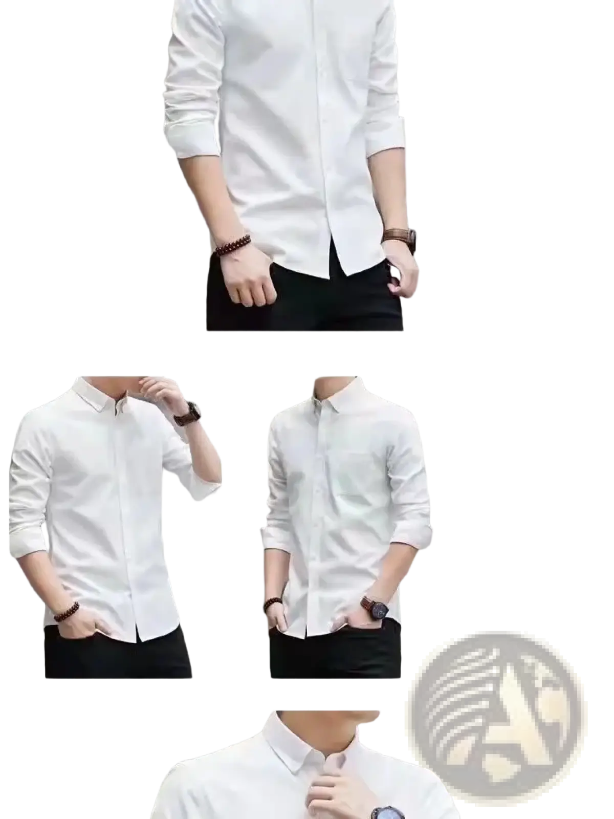Men’s durable casual white long sleeve work shirt with classic collar and rolled cuffs made from sturdy material