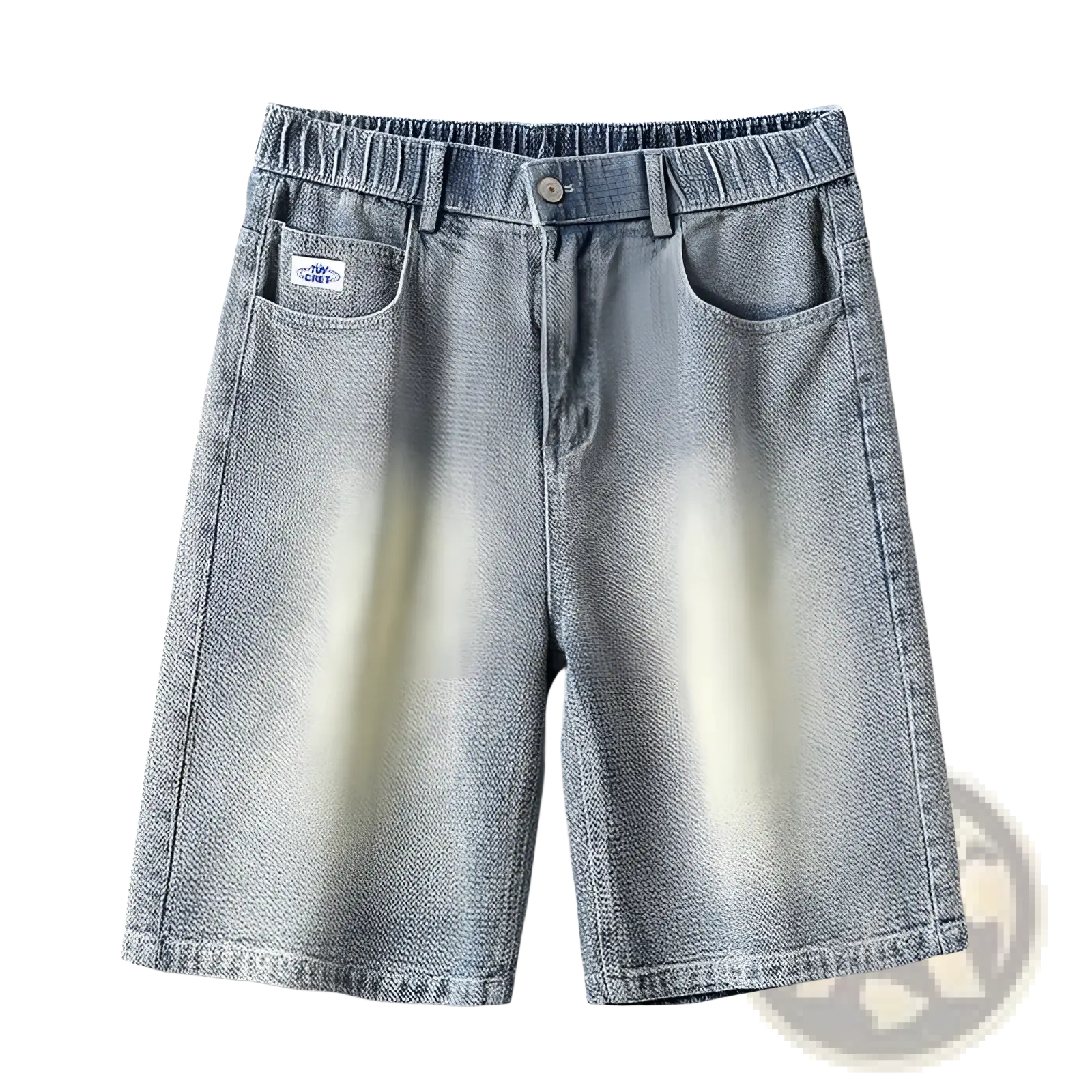 Men’s elastic waist light wash denim shorts with faded gradient effect and comfortable elastic waistband