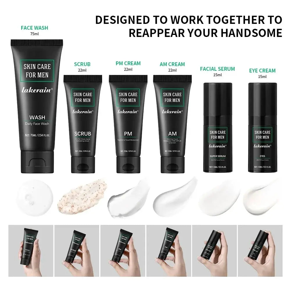 Black plastic lakerain tube for men’s daily face wash 75ml in facial moisturizer skincare routine kit with 22ml × 1pc and 15ml × 1pc