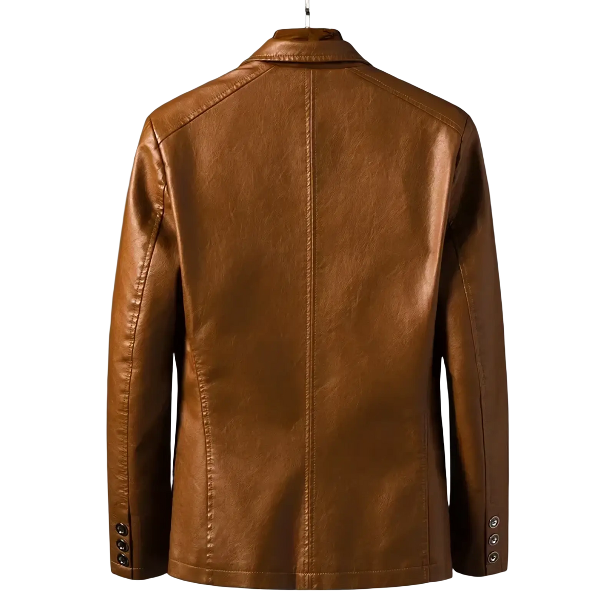 Men’s brown faux leather blazer slim business jacket with classic collar and buttoned cuffs in leather material