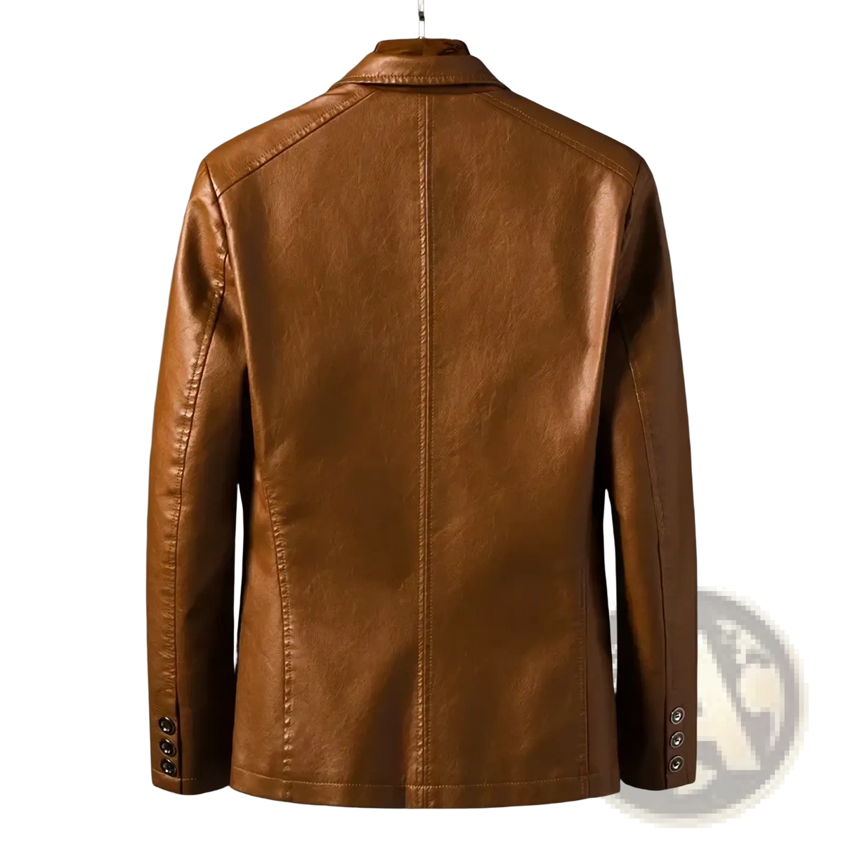 Men’s brown faux leather blazer slim business jacket with classic collar and buttoned cuffs in leather material