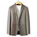 Men’s taupe slim fit faux leather blazer with double-breasted design and front pockets winter jacket