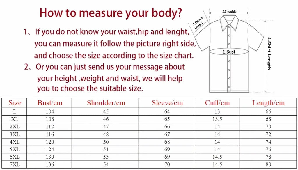 White shirt size chart with bust shoulder sleeve cuff and length measurements in centimeters for men’s faux leather motorcycle jacket