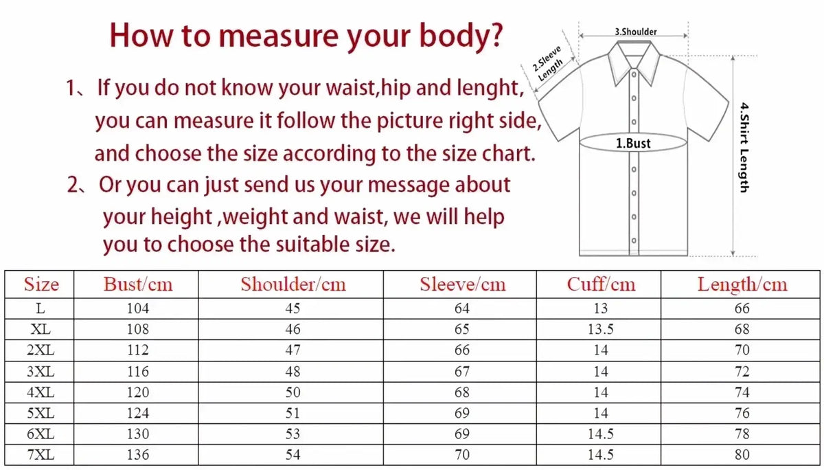 White shirt size chart with bust shoulder sleeve cuff and length measurements in centimeters for men’s faux leather motorcycle jacket