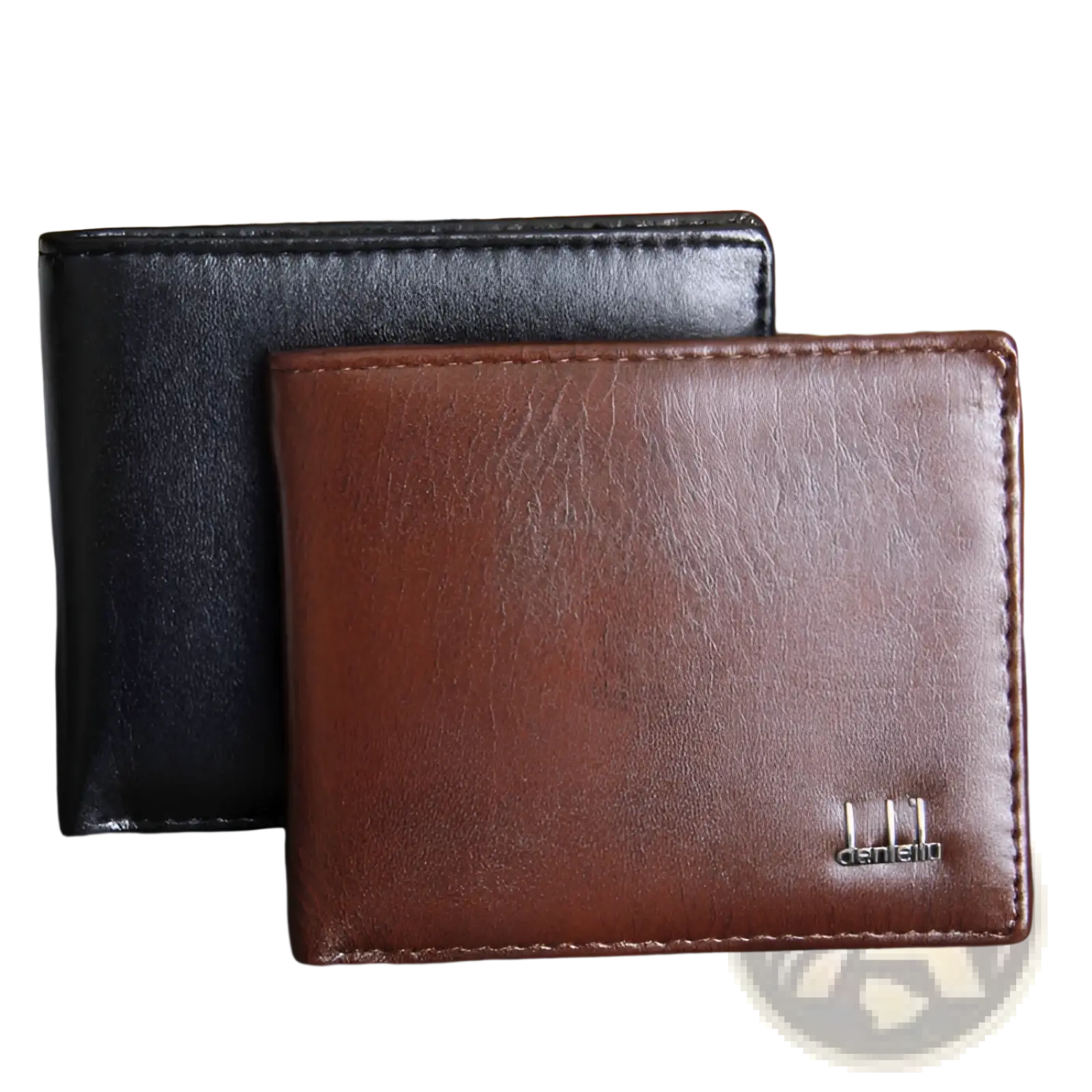 Brown men’s faux leather textured bifold wallet with subtle finish and silver toned daniel logo embossed in corner