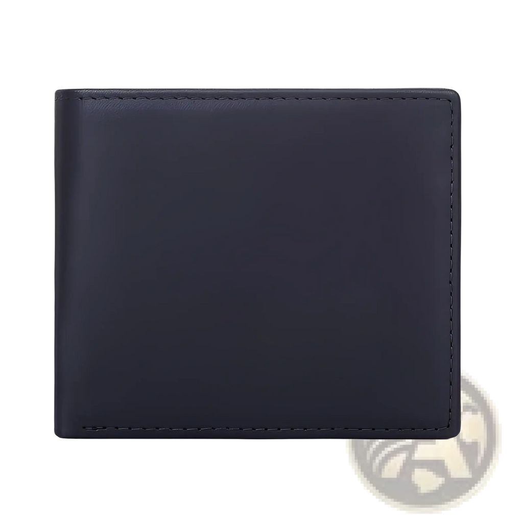 Black leather men’s bifold wallet with neat stitching made from first layer cowhide leather