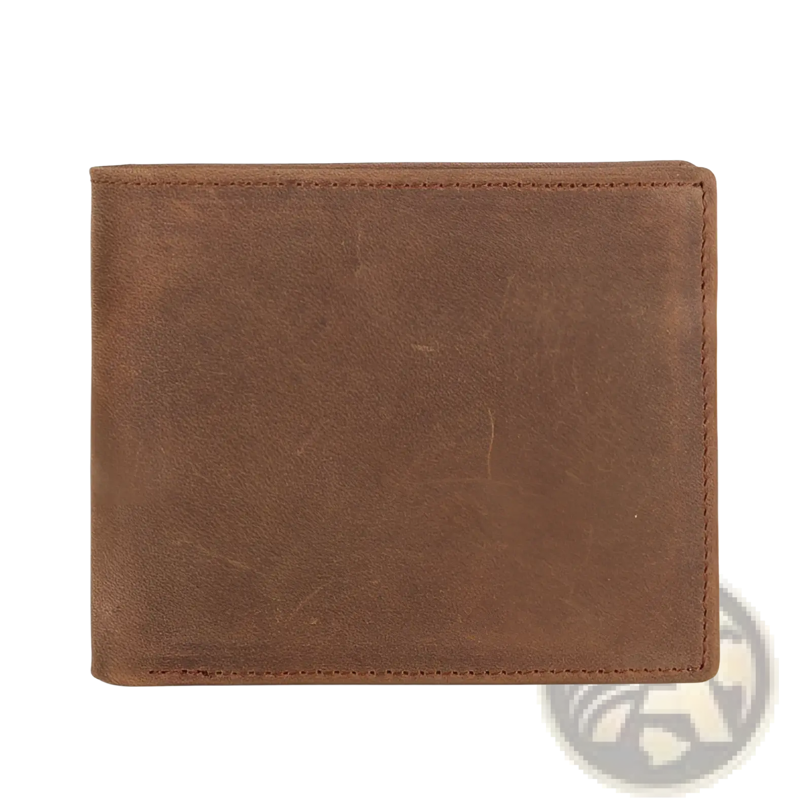 Men’s first layer cowhide leather bifold wallet in brown with visible stitching along the edges