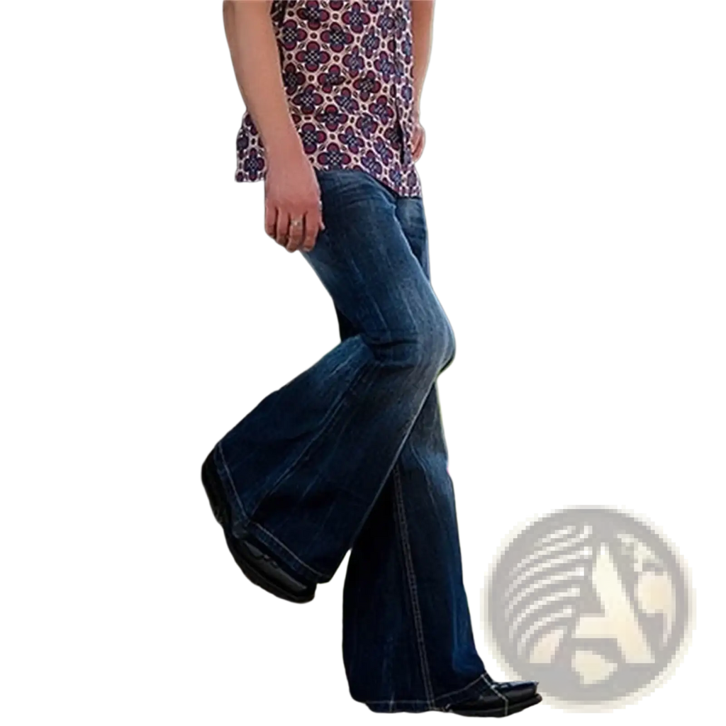 Dark blue denim mens flared jeans bell bottom trousers made from durable denim fabric for stylish casual wear
