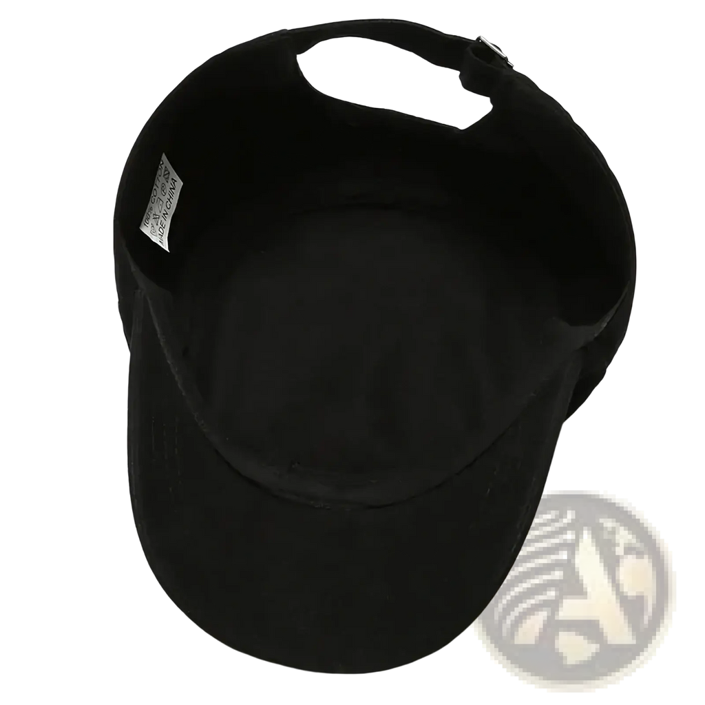 Black suede men’s flat military cap with soft velvety texture and adjustable strap closure for casual sun protection