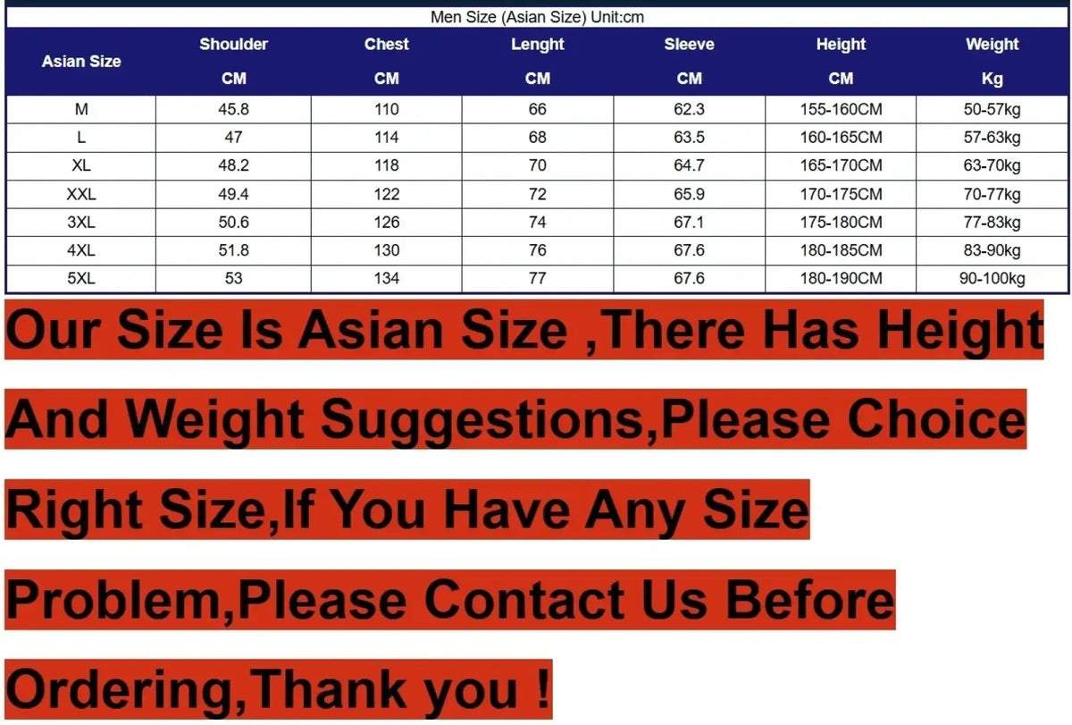 Asian size men’s clothing chart in cm and kg for fleece bomber jacket warm winter coat sizes m to 5xl