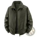 Men’s dark olive green fleece bomber jacket with plush fleece-lined collar and interior for warmth winter coat