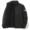 Black mens fleece casual multipocket winter jacket with plush interior lining and zippered pockets for warmth and convenience