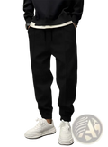Men’s black fleece tapered jogger pants with white inner waistband and drawstring closure for casual wear