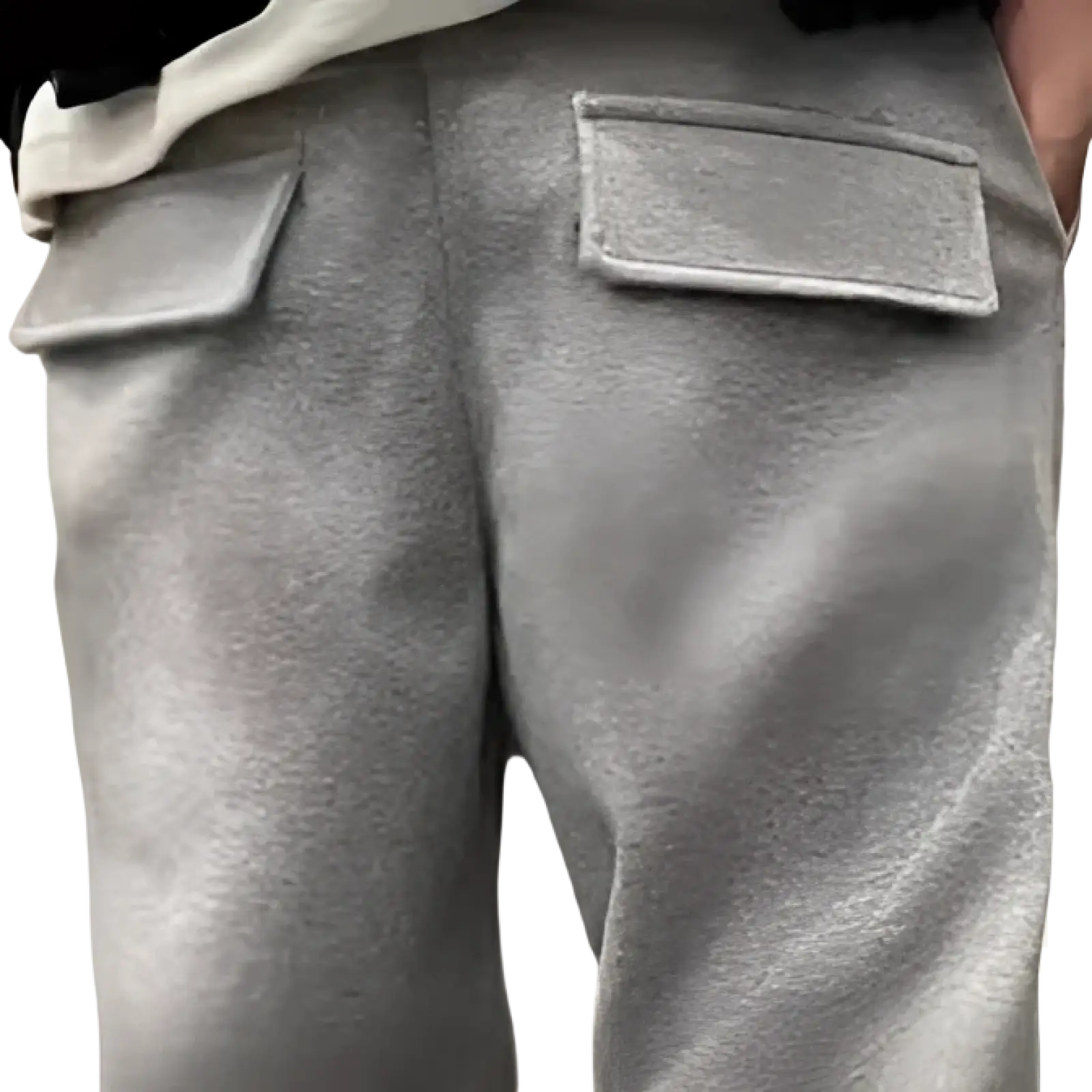 Men’s gray fleece drawstring sweatpants with two front pockets for comfortable casual wear