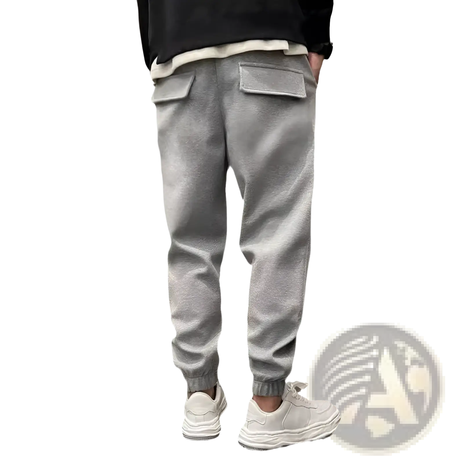 Men’s gray fleece drawstring sweatpants with soft textured fabric and two front pockets for casual wear