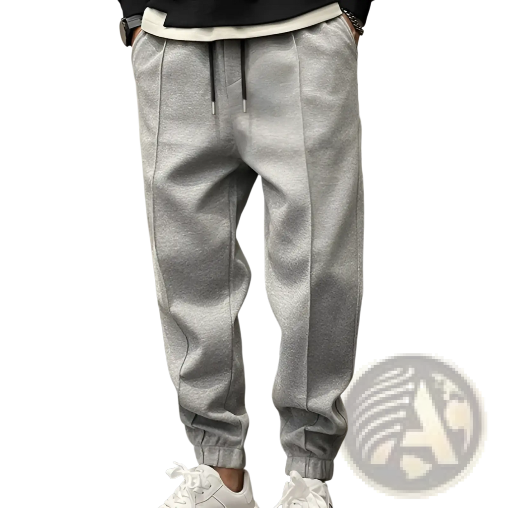 Men’s gray fleece sweatpants with drawstring waist and elastic cuffs for comfortable casual wear