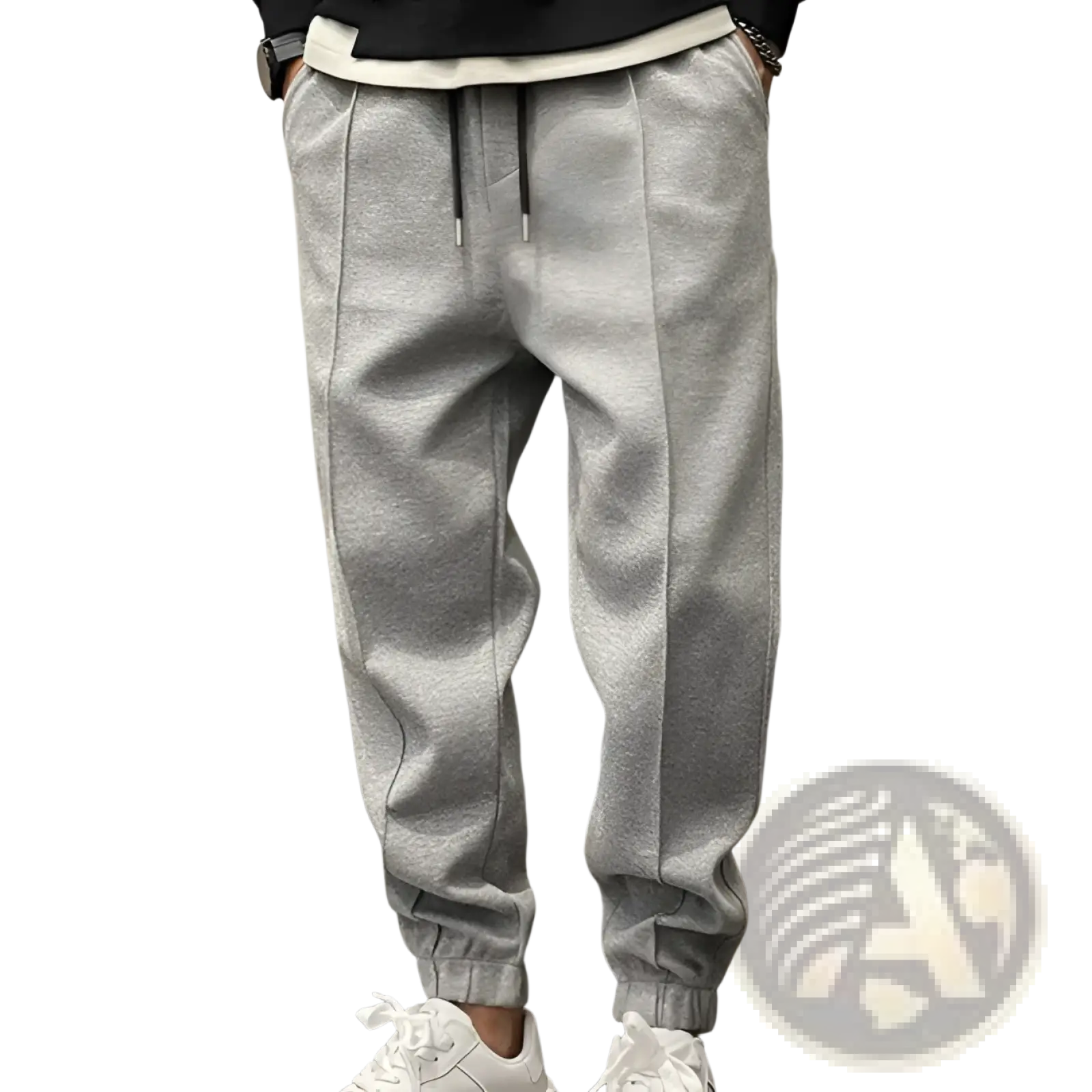 Men’s gray fleece sweatpants with drawstring waist and elastic cuffs for comfortable casual wear