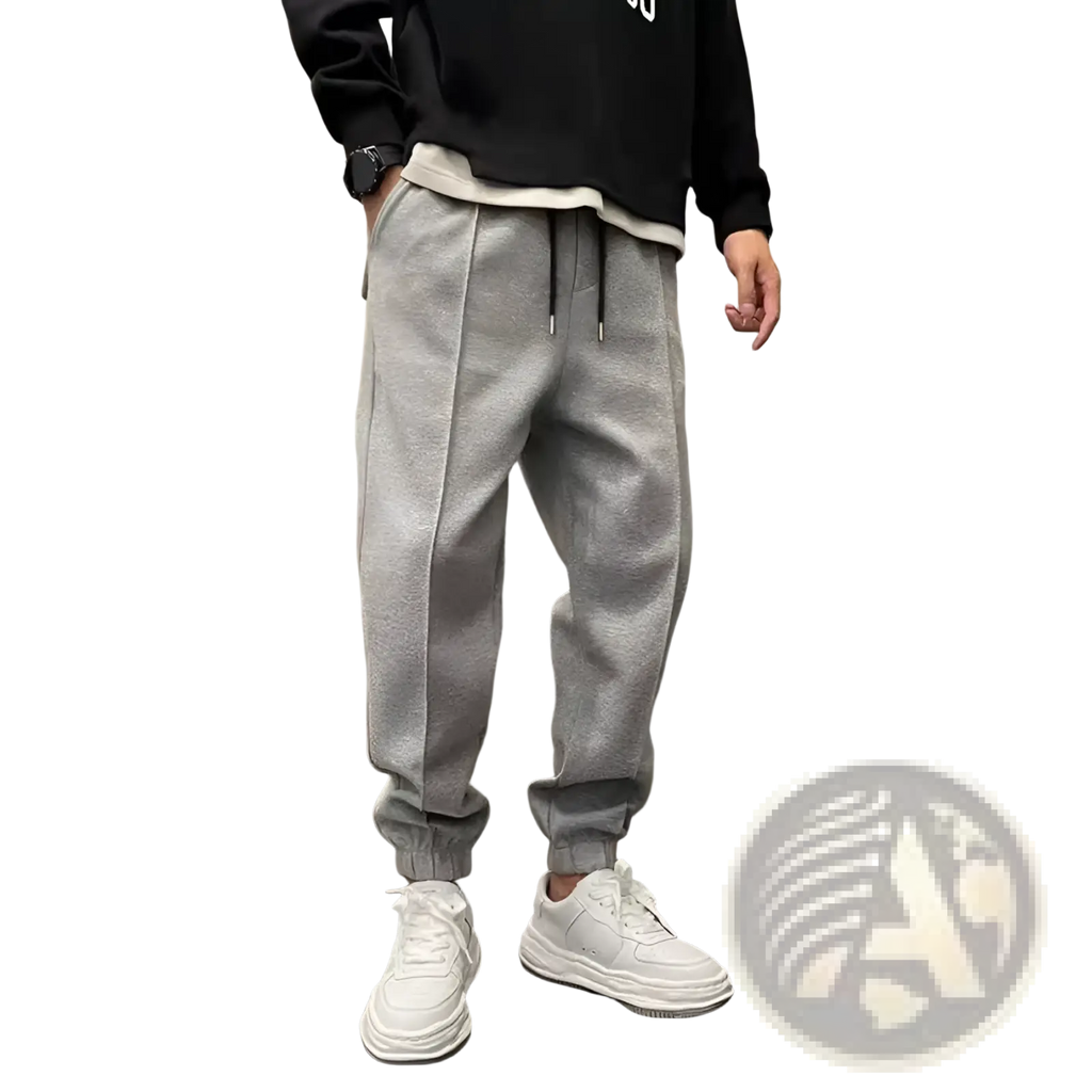 Men’s gray fleece sweatpants with drawstring waist and elastic cuffs for comfortable casual wear