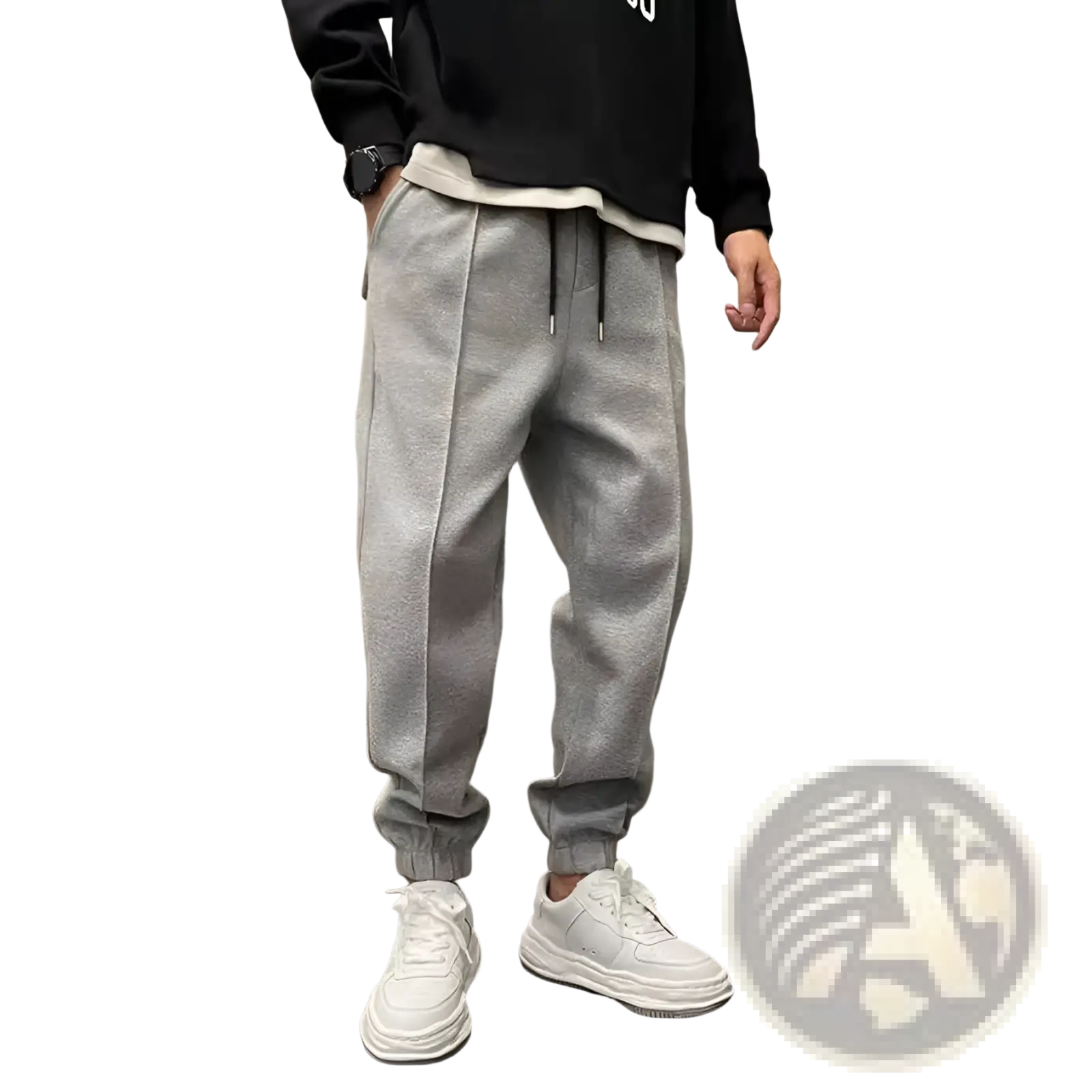 Men’s gray fleece sweatpants with drawstring waist and elastic cuffs for comfortable casual wear