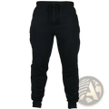 Men’s black fleece jogger pants with drawstring waistband and ribbed cuffs for casual comfort