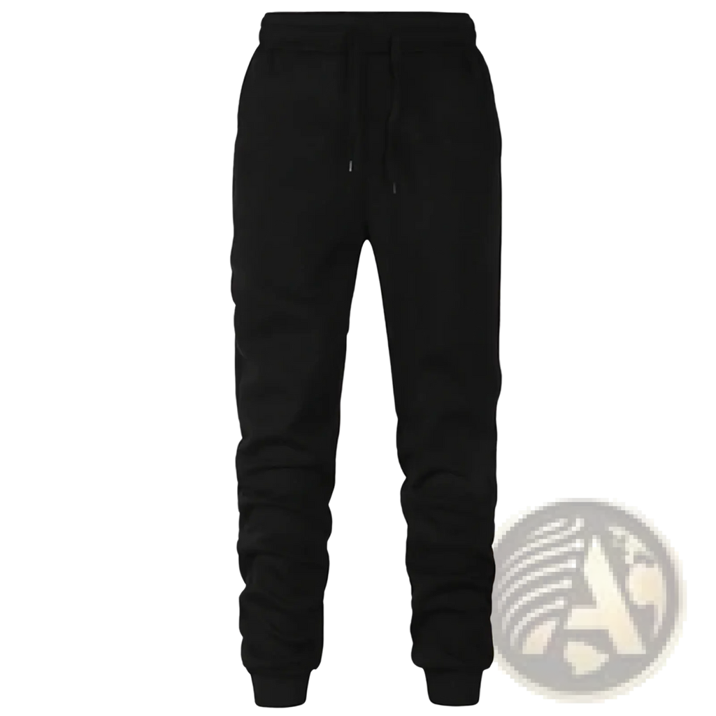 Men’s black fleece jogger sweatpants with drawstring waistband and ribbed cuffs designed for athletic wear