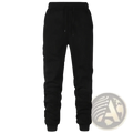 Men’s black fleece jogger sweatpants with drawstring waistband and ribbed cuffs designed for athletic wear