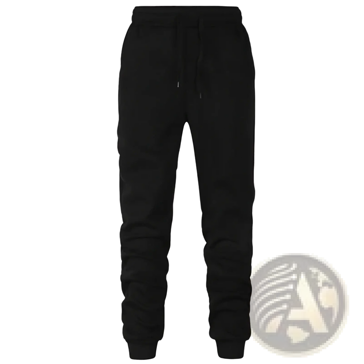 Men’s fleece jogger sweatpants in black with a drawstring waistband and ribbed cuffs for athletic use