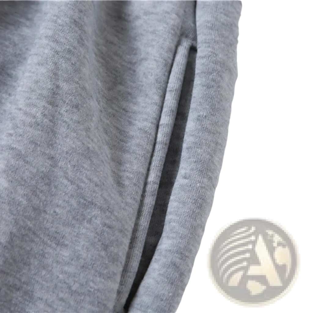 Men’s fleece jogger sweatpants in gray heather with soft textured fabric and side pocket seam for athletic wear