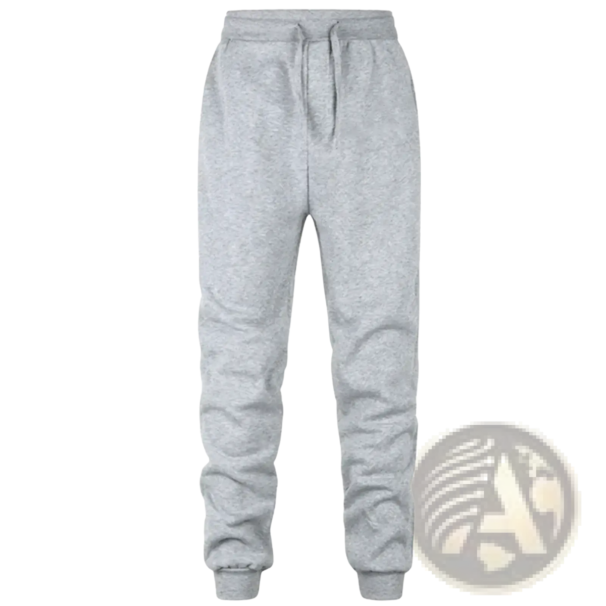 Men’s fleece jogger sweatpants in grey heather with drawstring waistband and ribbed cuffs for athletic wear