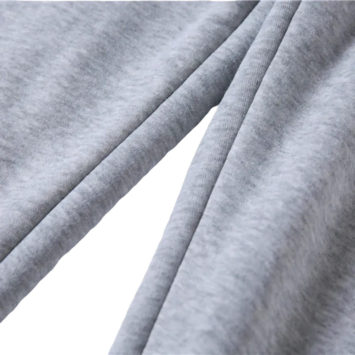 Men’s fleece jogger sweatpants in soft gray heathered fabric with smooth slightly textured surface for athletic use