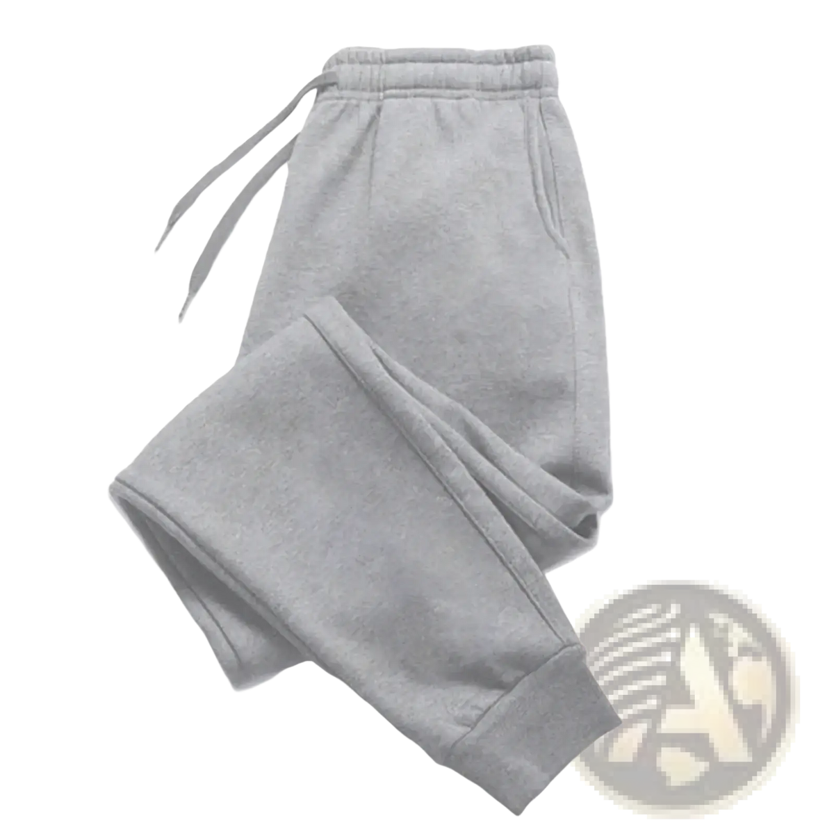 Mens fleece joggers casual winter sweatpants in gray heathered fabric with elastic waistband and drawstrings